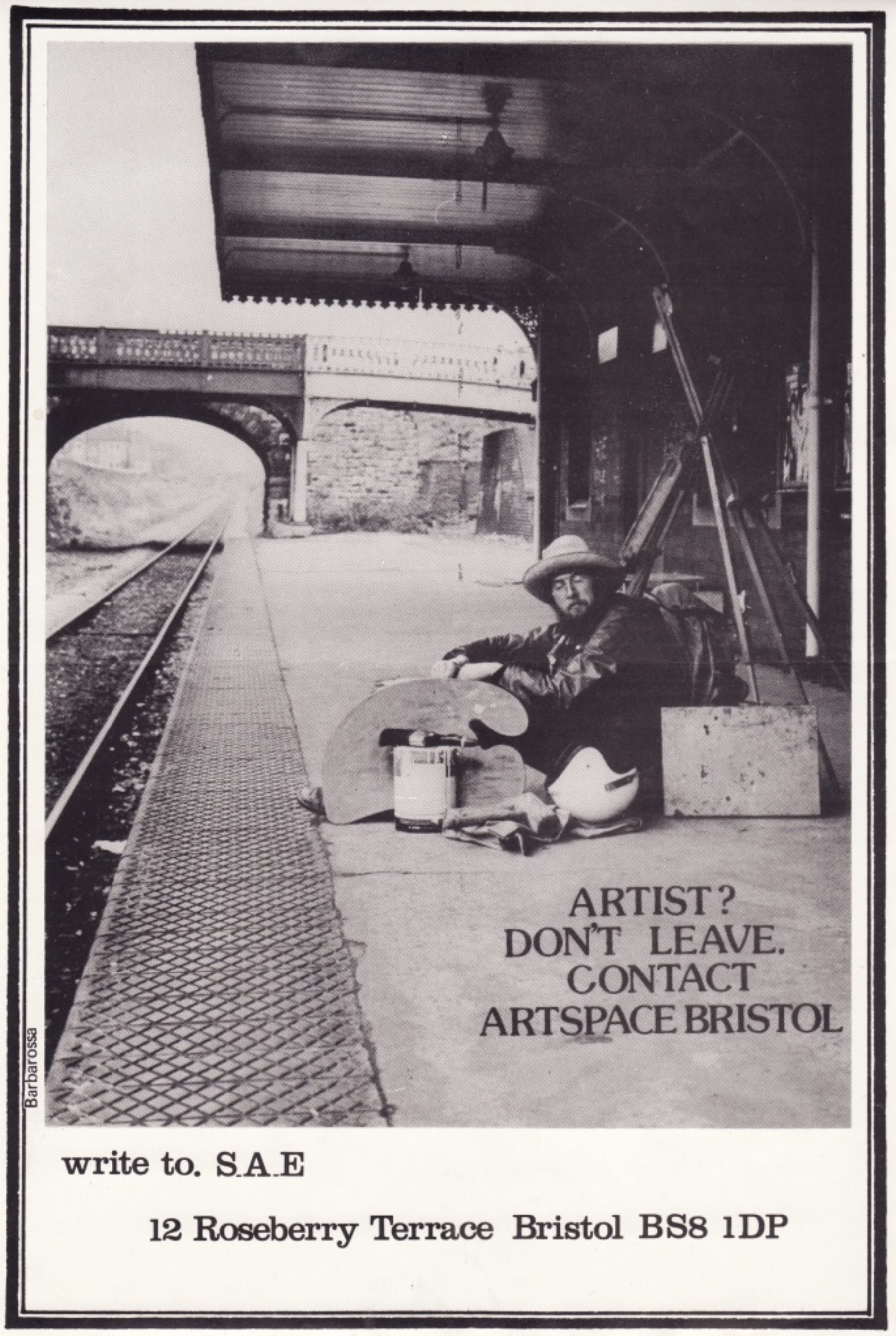 Poster showing an artist sat at a train platform. The artist has an easel and a painting palette with them. Underneath the artist, it is written 