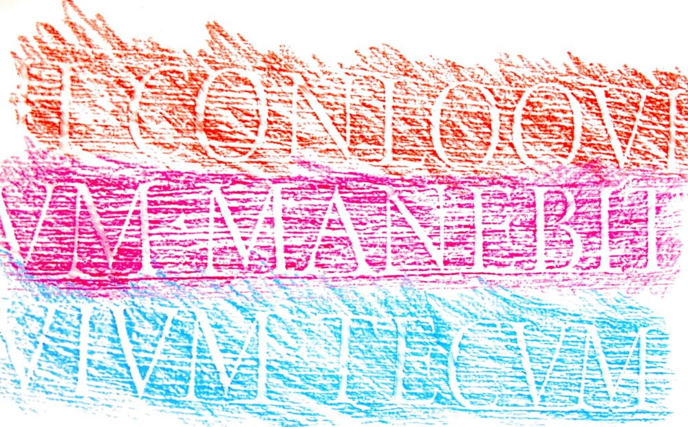 Bryony Gillard's work: a brass rubbing of what looks like latin text.