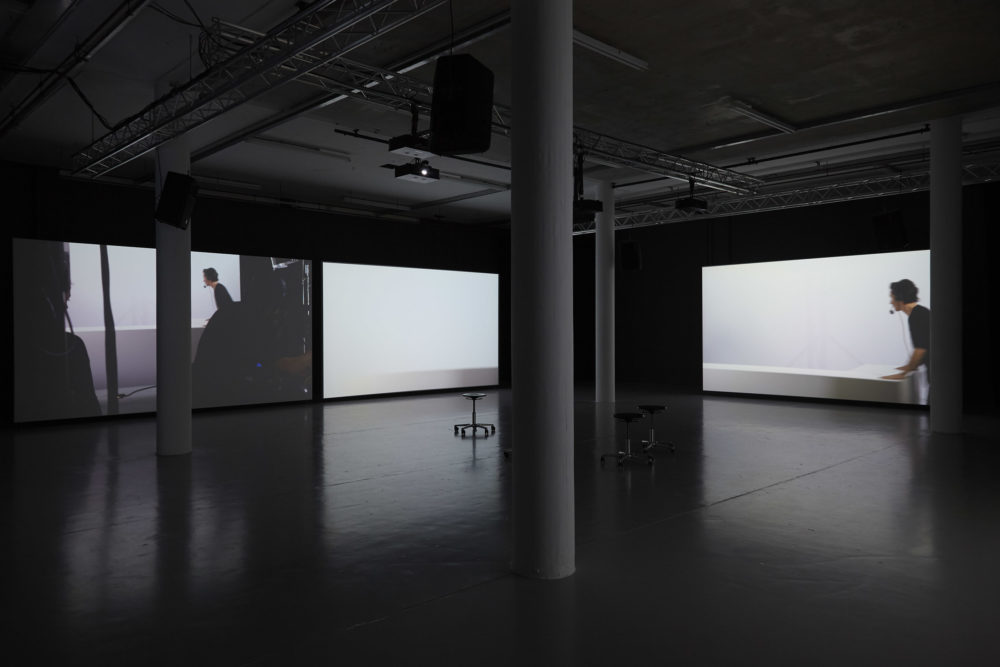 Three screens in the gallery - two have a set runner at work, moving set furniture around. The middle screen is entirely white.