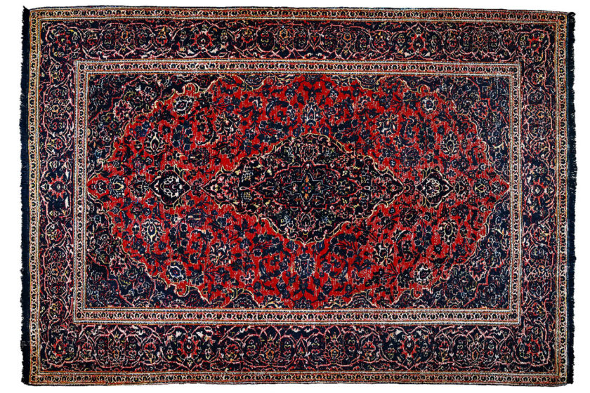 highly details and intricate large RESTORED KASHAN CARPET. DYED SHEEP'S WOOL EMBROIDERY.