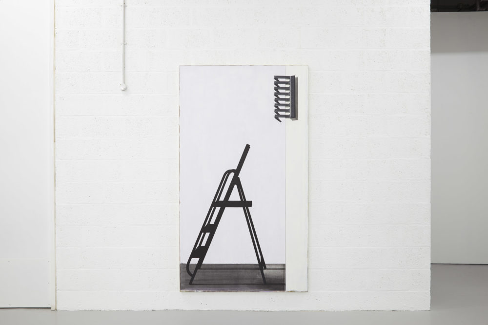 A black and white painting of a ladder.