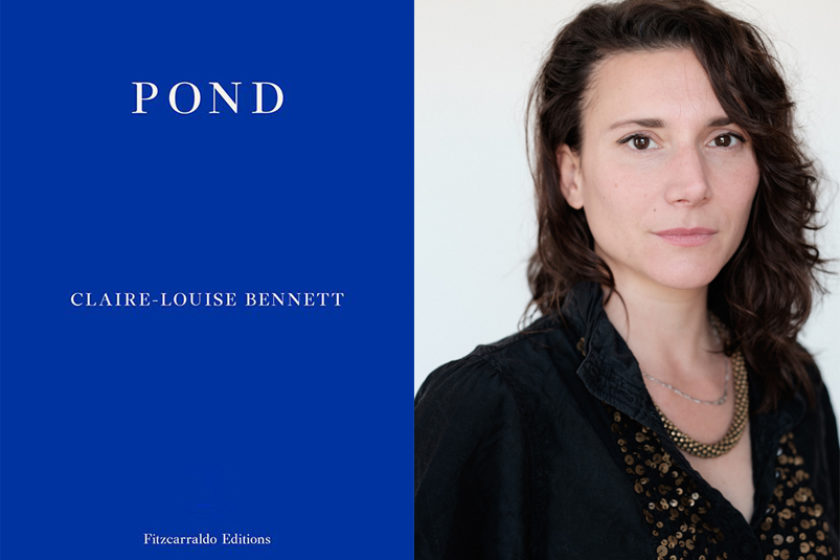 The author Claire-Louise Bennett next to their book Pond.