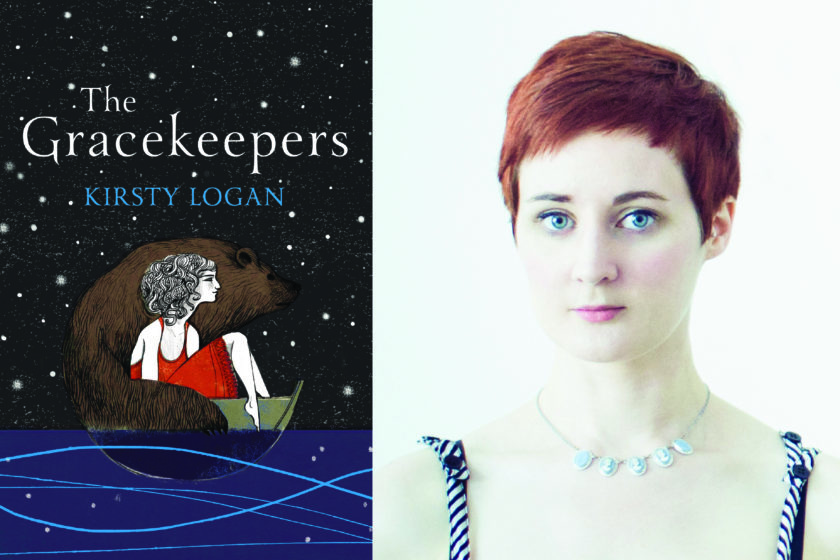 The author Kirsty Logan next to their book The Gracekeepers.