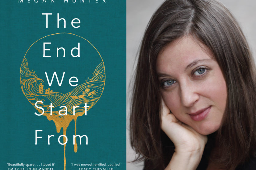 The author Megan Hunter next to their book The End We Start From.