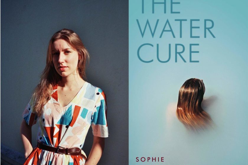 A photograph of the author Sophie Mackintosh next to their book The Water Cure.