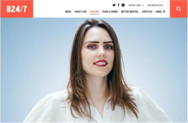 Novel writer Yara Rodrigues Fowler is featured smiling, front and centre of the Bristol 24/7 web page