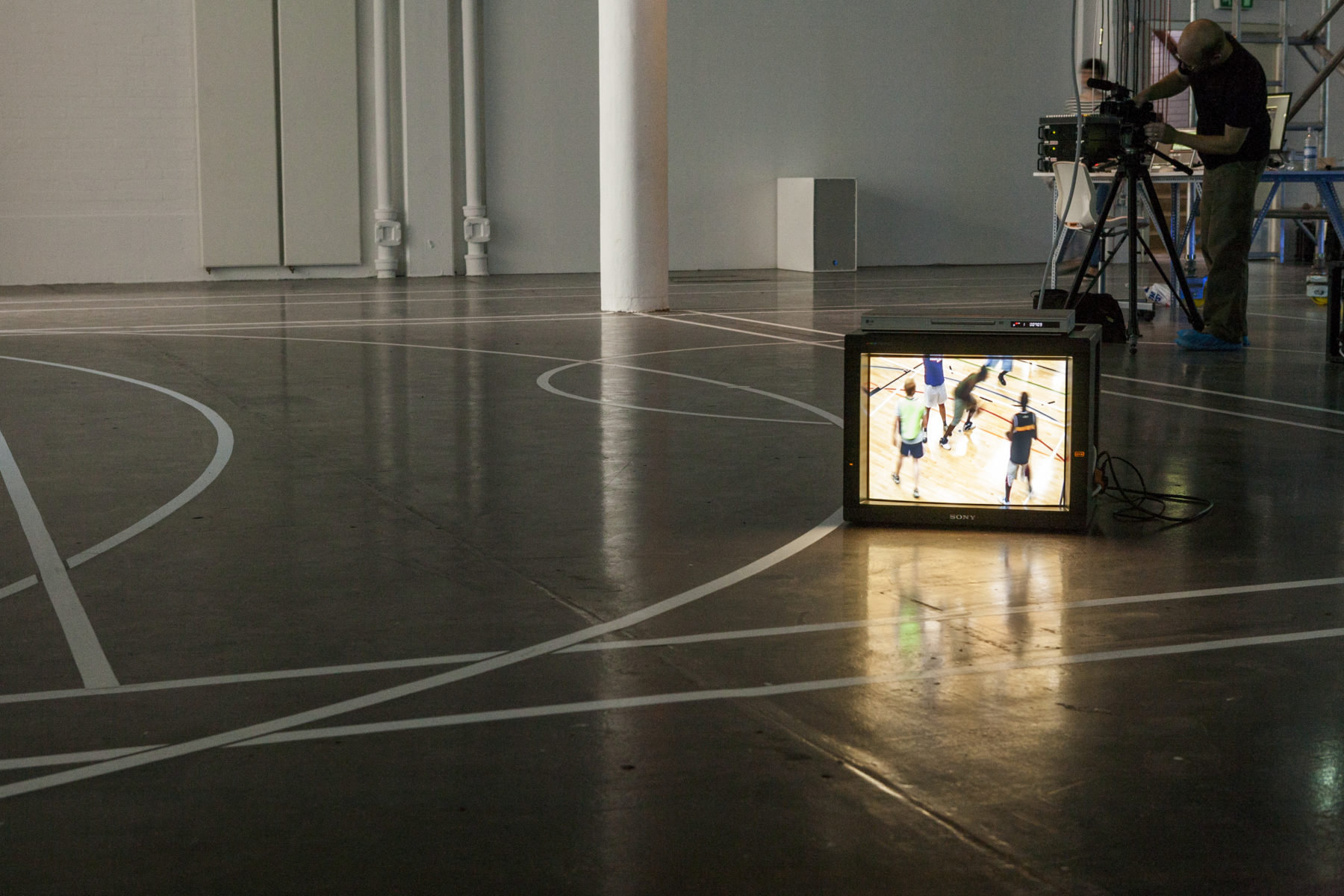 Sophie Warren and Jonathan Mosley with Can Altay, Rogue Game (2012) Spike Island, Bristol. Photograph by Max McClure