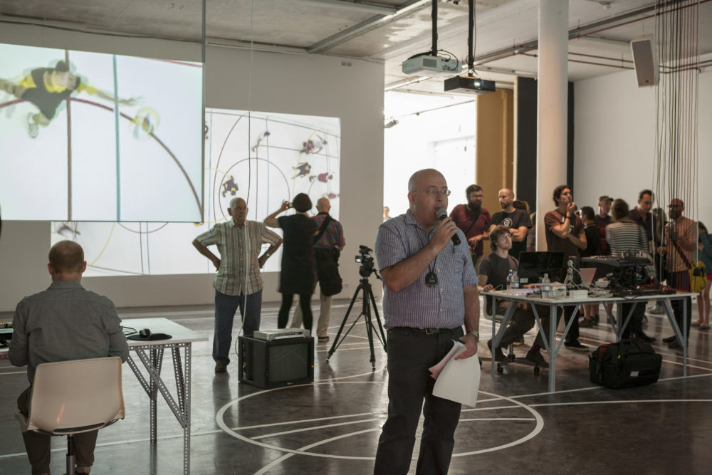 Sophie Warren and Jonathan Mosley with Can Altay, Rogue Game (2012) Spike Island, Bristol. Photograph by Max McClure