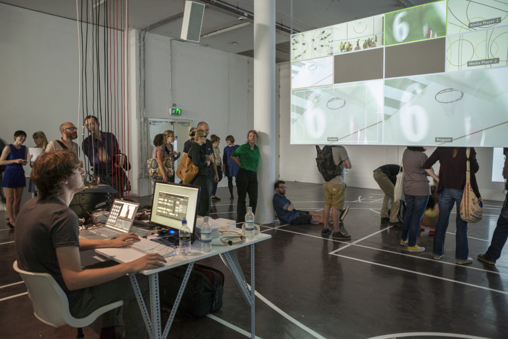 Sophie Warren and Jonathan Mosley with Can Altay, Rogue Game (2012) Spike Island, Bristol. Photograph by Max McClure