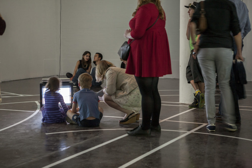 Sophie Warren and Jonathan Mosley with Can Altay, Rogue Game (2012) Spike Island, Bristol. Photograph by Max McClure