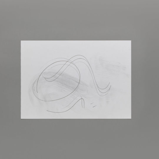 Scuffs and thin grey lines (often in pairs or trios) gestural marks on a light grey background