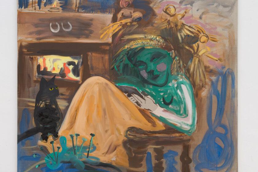 Lucy Stein, The corn goddess goes back on Instagram (2021), Oil on linen