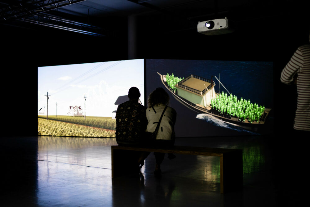 Peggy Ahwesh, Verily! The Blackest Sea, The Falling Sky (2017). Two-channel video installation