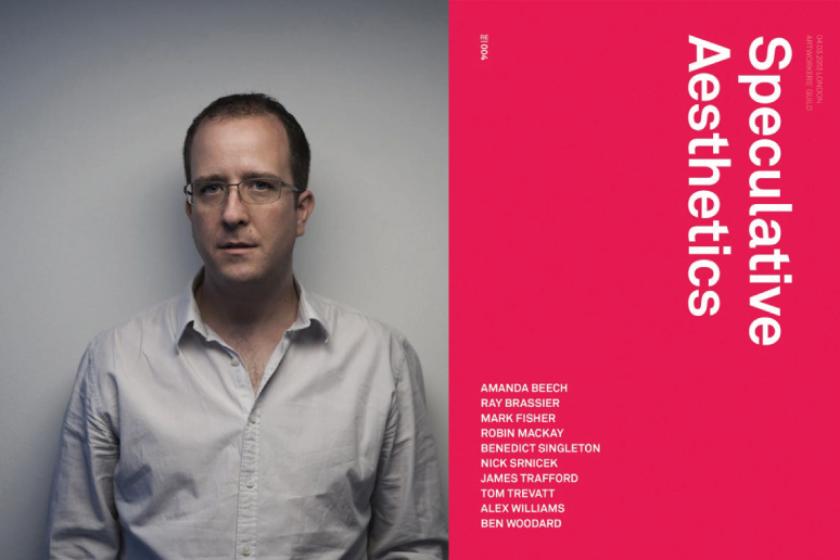 Robin Mackay, portrait photograph and the cover of Speculative Aesthetics