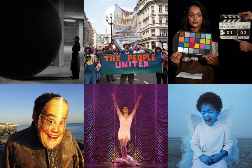 Film London Jarman Award 2020 shortlisted artists stills. Top row, left to right: Larissa Sansour, Andrea Luka Zimmerman, Michelle Williams Gamaker, Project Art Works, Hannah Quinlan and Rosie Hastings, Jenn Nkiru,