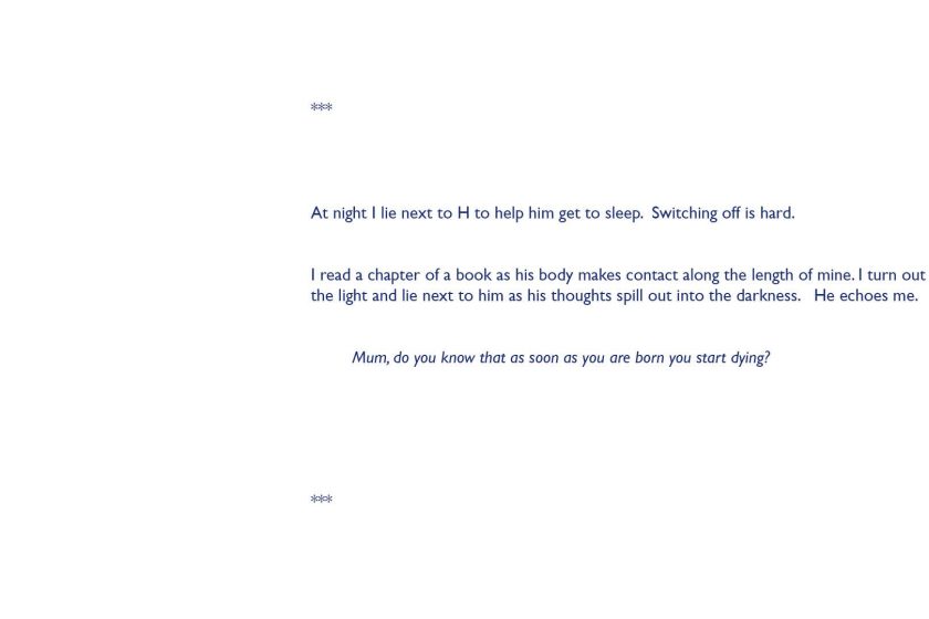 A script written in Blue san serif text on a white background