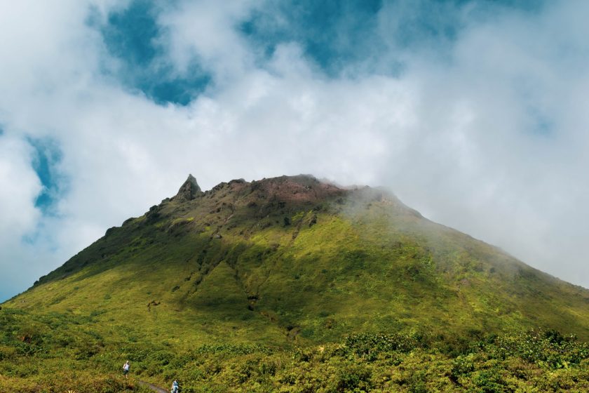 A section of the Soufrière hills in mist.