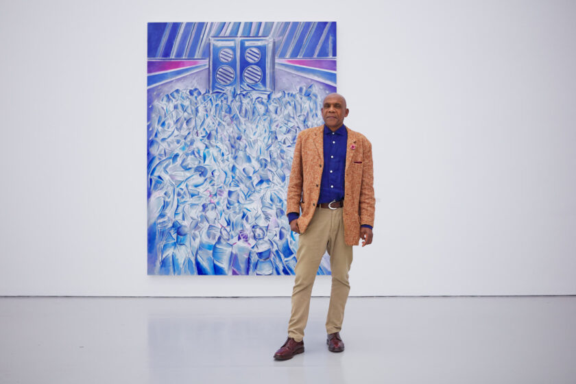 Denzil Forrester photographed in his exhibition Itchin & Scratchin at Spike Island, Bristol (2020) Photograph by Max McClure