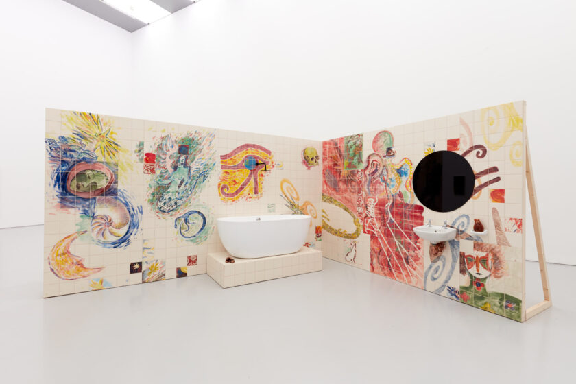 Installation view of Lucy Stein's exhibition Wet Room at Spike Island