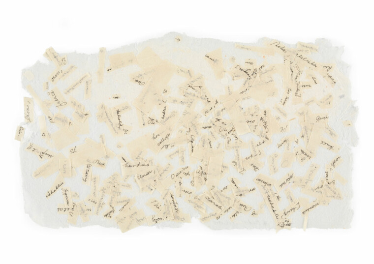 Howardena Pindell, Text (1975), Ink on paper, collage