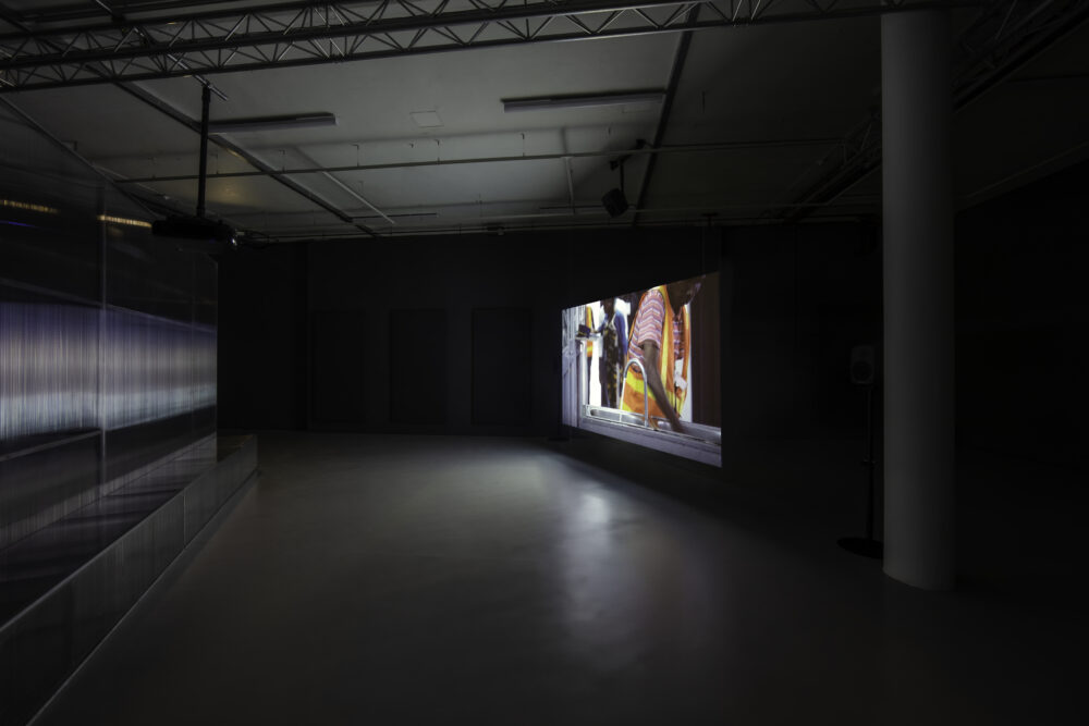 A photograph of the film installation of 'The Fist' in Spike Island's galleries.