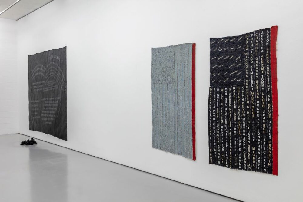 An installation photograph of Howardena Pindell: 'A New Language' at Spike Island