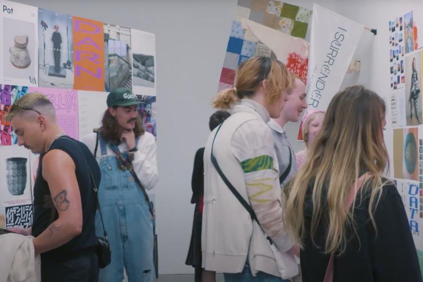 Image of UWE students at gallery during 2022 Creative Degrees Show