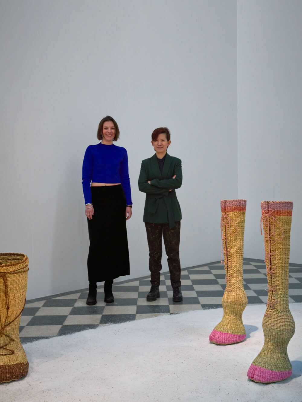 A photograph of artist Young In Hong and curator Zuzanna Rachowska at Hong's 'Ring of Animals' exhibition