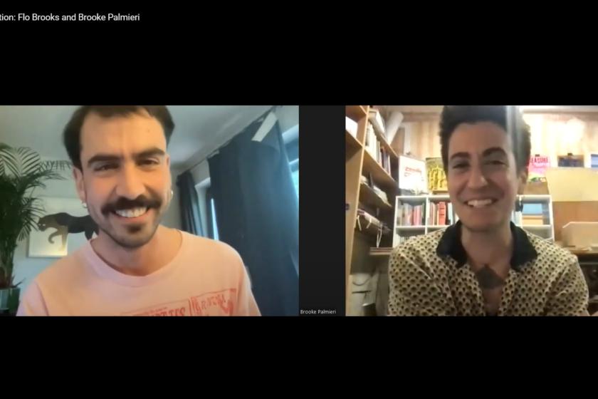 Screenshot of a YouTube video with two people in separate screens that are side by side. Both people appear from the shoulders up, smiling at the camera.