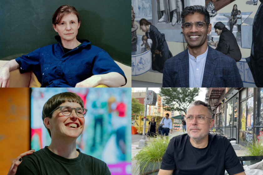 Four photographs collaged together showing a panel of artists and arts professionals.